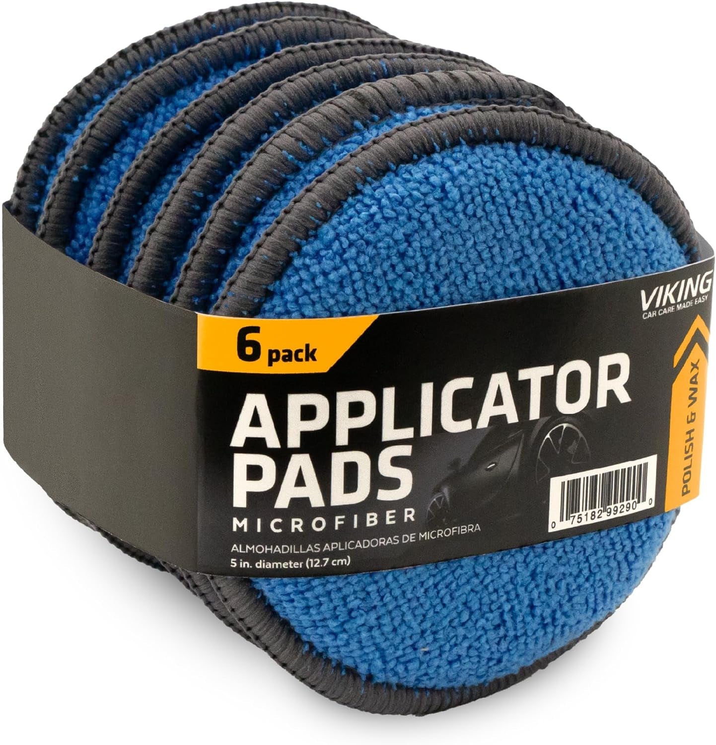 Microfiber Car Detailing Applicator Pads, Car Wax Applicator, 5 Inch Diameter, 6 Pack, Blue/Grey