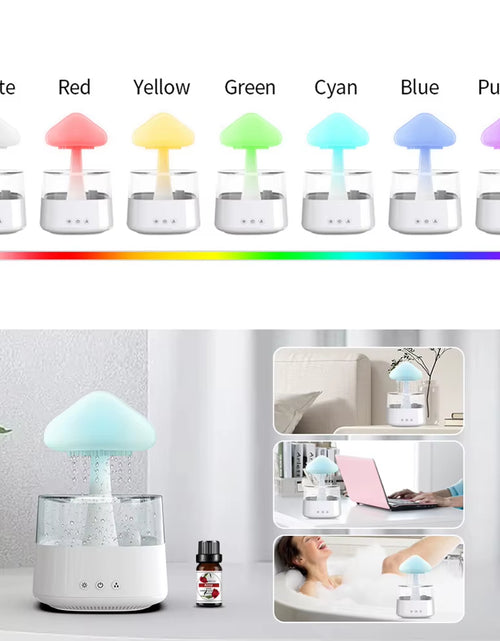 Load image into Gallery viewer, Mushroom Rain Air Humidifier Electric Aroma Diffuser Rain Cloud Smell Distributor Relax Water Drops Sounds Colorful Night Lights
