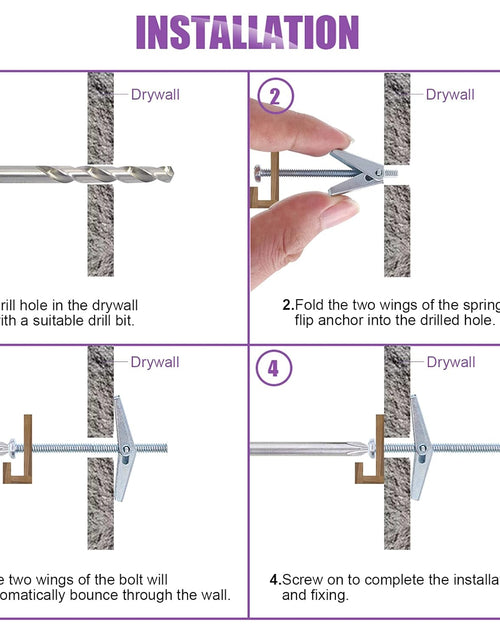 Load image into Gallery viewer, 30Pcs 1/8 Inch Toggle Bolt and Wing Nut Kit for Hanging Heavy Items on Drywall
