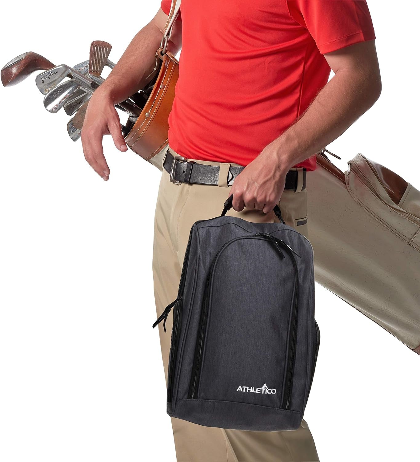 Golf Shoe Bag - Zippered Shoe Carrier Bags with Ventilation & outside Pocket for Socks, Tees, Etc.