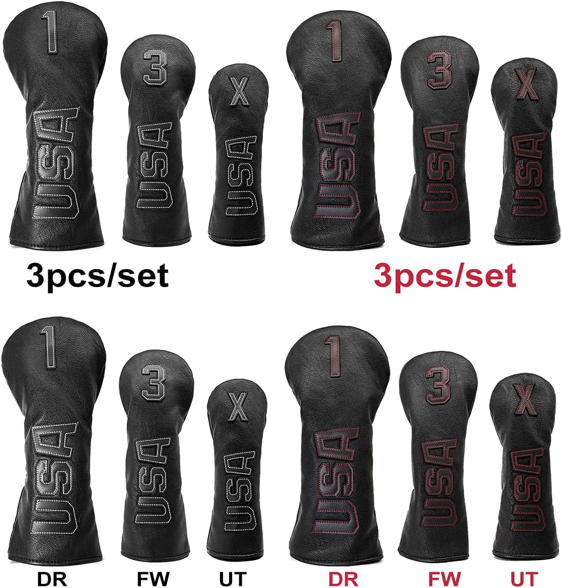 Golf Club Head Covers,Golf Headcovers Leather Golf Wood Covers for Divers Fairway Woods Hybrids(Ut) with Number Tag 3 5 7 X,Golf Iron Covers for Men Women