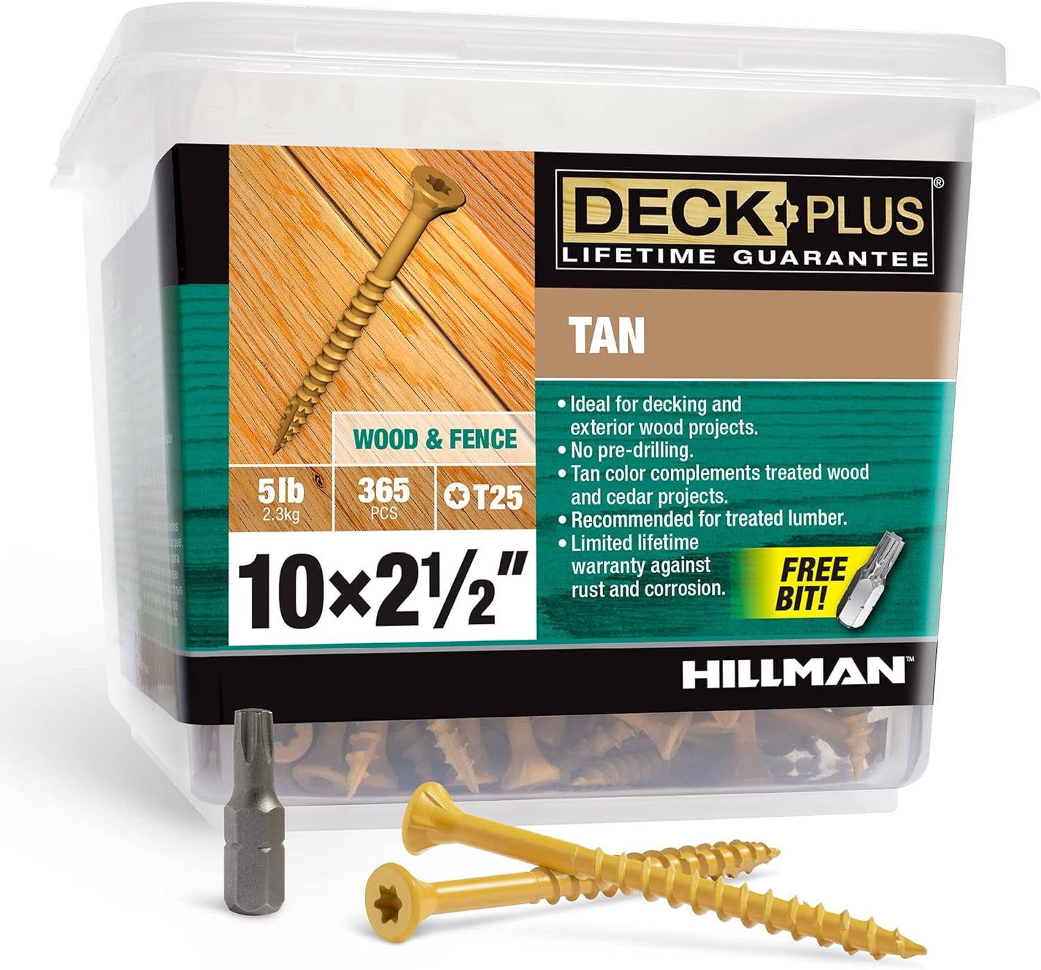 Wood Screws, Tan Exterior Screws, #10-2.5”, 5Lb Box, 48416