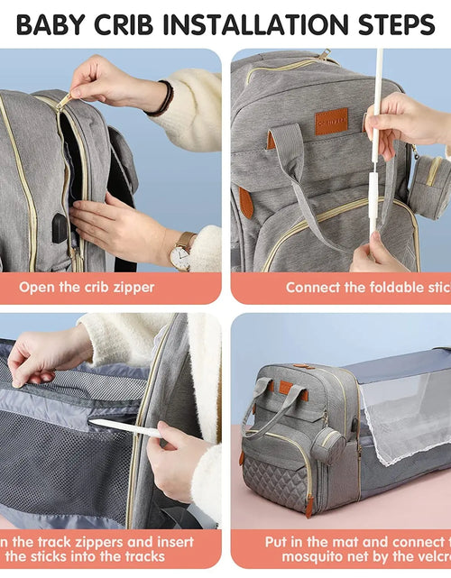 Load image into Gallery viewer, 3 in 1 Diaper Bag Backpack Foldable Baby Bed Waterproof Travel Bag with USB Charge Diaper Bag Backpack with Changing Bed 3 Types
