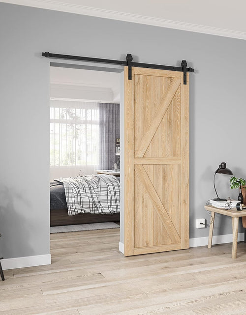 Load image into Gallery viewer, 6Ft Heavy Duty Sturdy Sliding Barn Door Hardware Kit Single Door - Smoothly and Quietly - Simple and Easy to Install - Fit 1 3/8-1 3/4&quot; Thickness Door Panel(Black)(J Shape Hangers)
