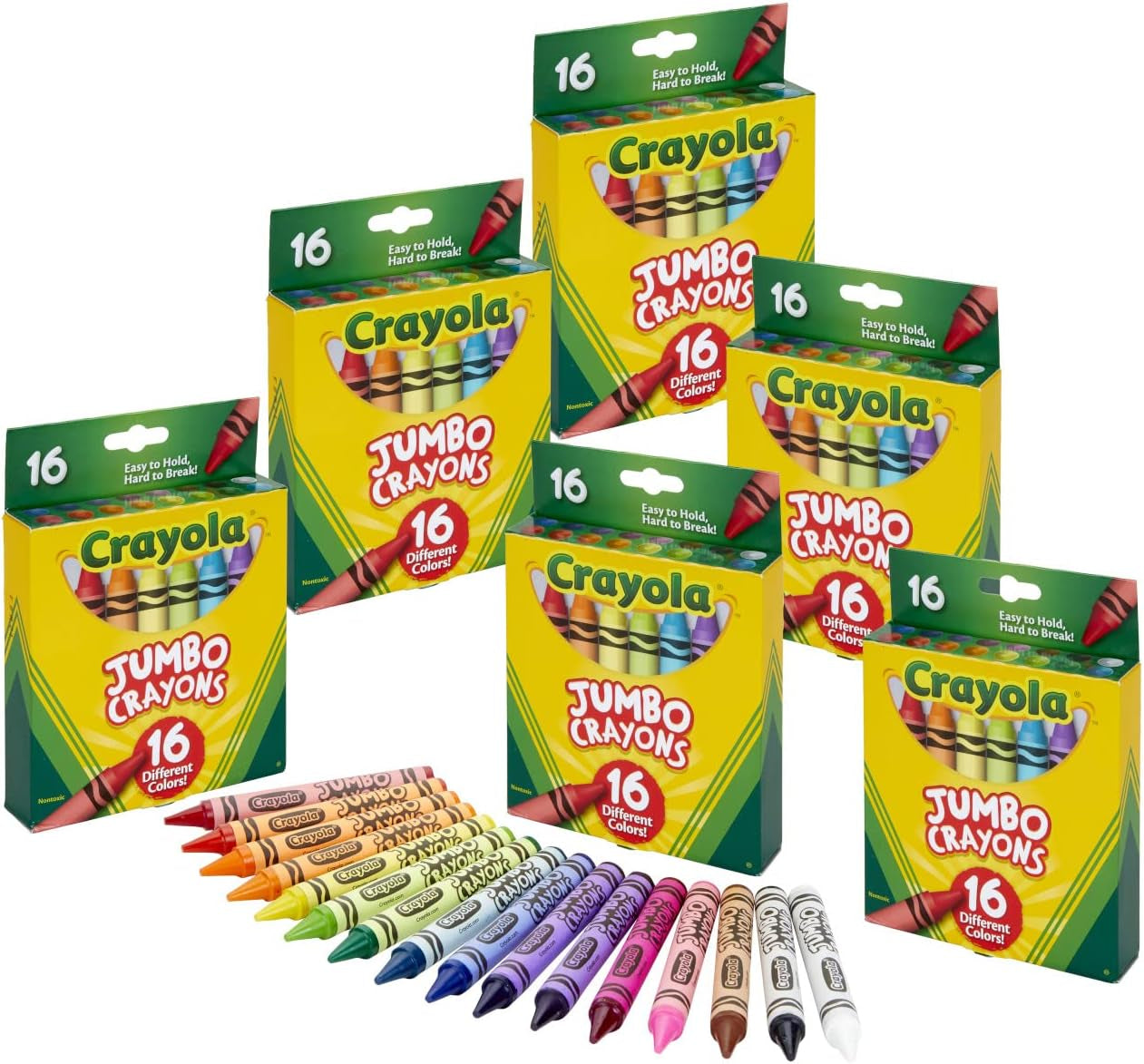 Jumbo Crayons Bulk, 6 Sets of 16 Large Crayons for Toddlers & Kids, School Supplies, Gifts [Amazon Exclusive]