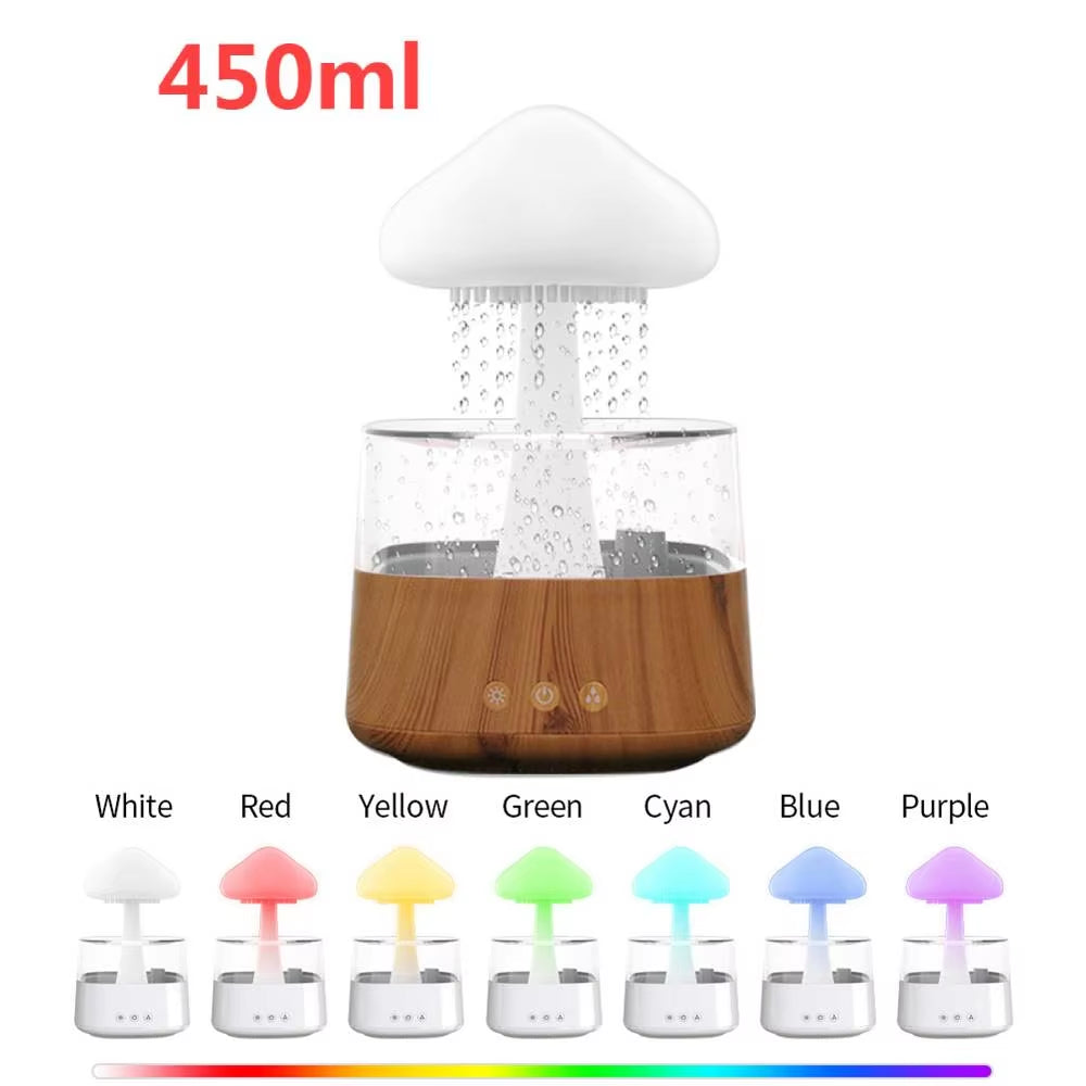 Mushroom Rain Air Humidifier Electric Aroma Diffuser Rain Cloud Smell Distributor Relax Water Drops Sounds Colorful Night Lights