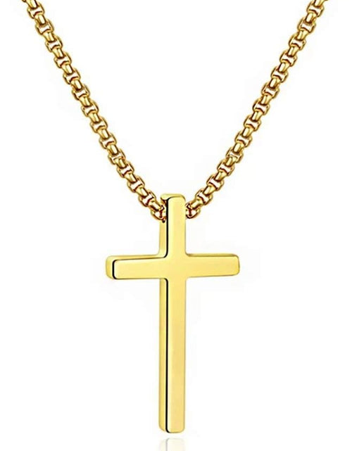 Load image into Gallery viewer, Cross Necklace for Men, Silver Black Gold Stainless Steel Plain Cross Pendant Necklace for Men Box Chain 16-30 Inch
