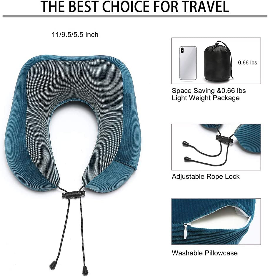 Travel Pillow, Memory Foam Neck Pillow with 360-Degree Head Support Comfortable Airplane Pillow with Storage Bag Lightweight Traveling Pillow for Sleeping, Car, Train, Bus and Home Use