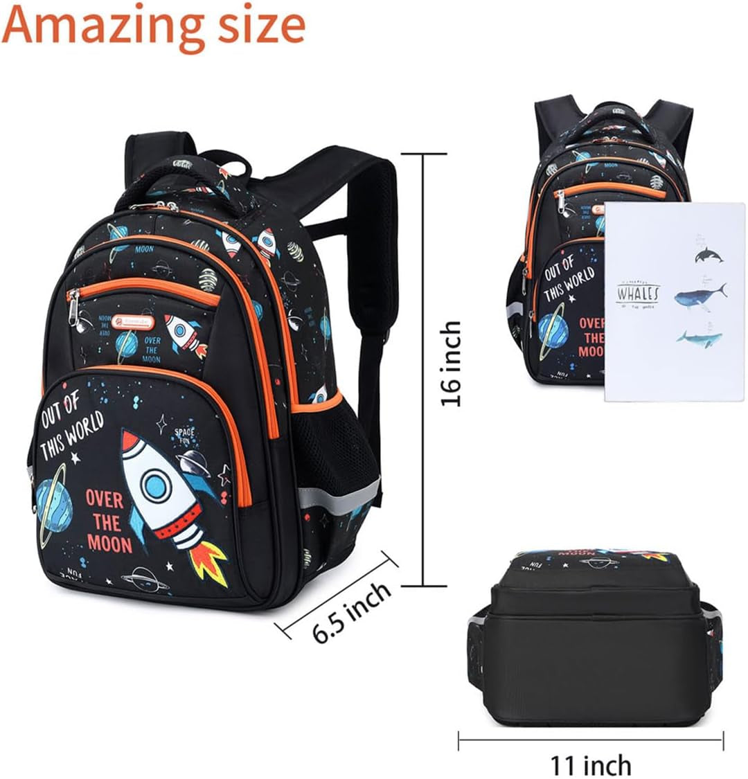 Kids Backpack, Boy16 Inch Kindergarten Elementary Preschool Multi Compartment Backpack, Chest Strap Side Pockets