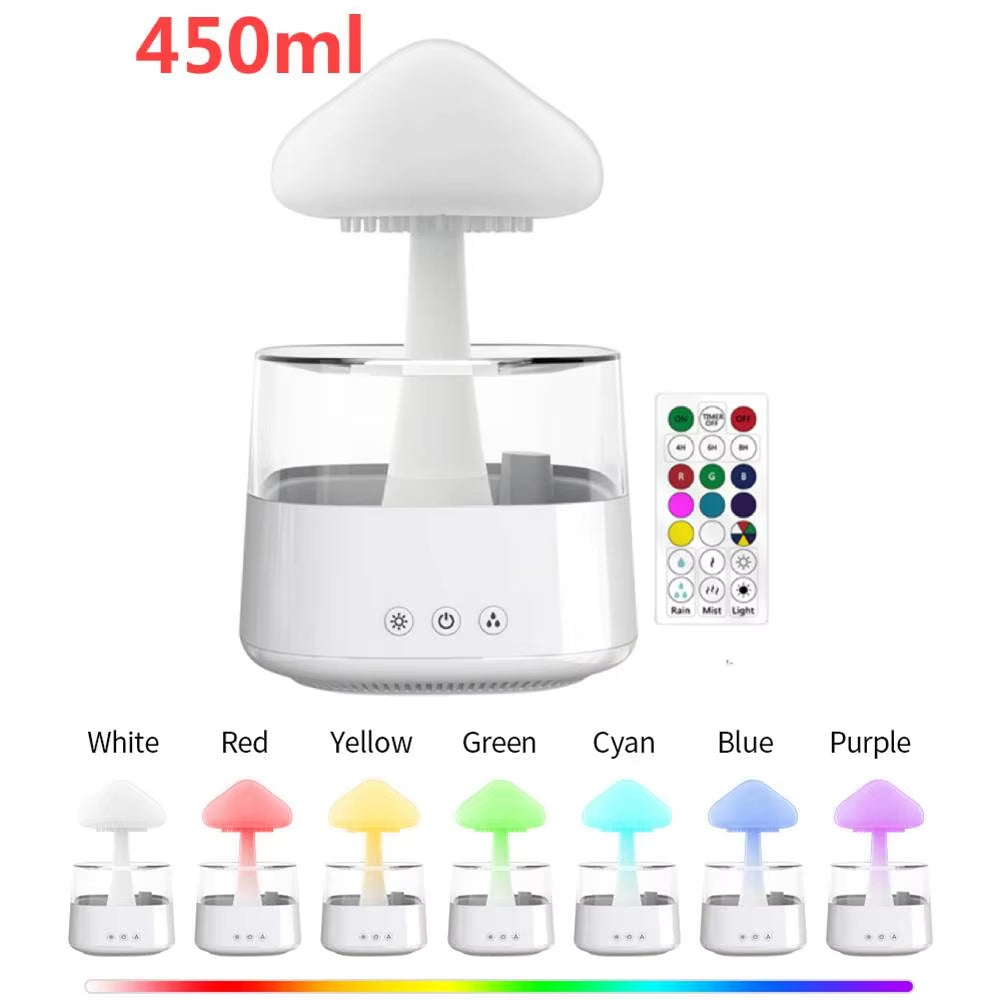 Mushroom Rain Air Humidifier Electric Aroma Diffuser Rain Cloud Smell Distributor Relax Water Drops Sounds Colorful Night Lights