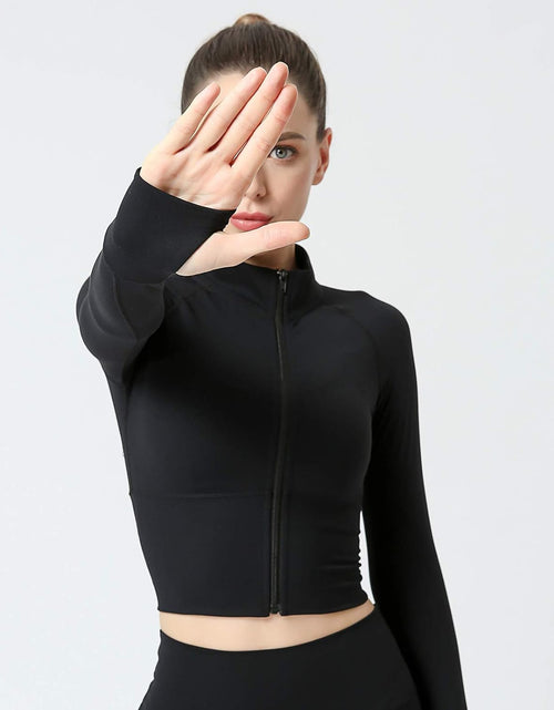 Load image into Gallery viewer, Women&#39;S Zip up Lightweight Workout Athletic Crop Jacket Running Sports Yoga Cropped Top Seamless Fitted Activewear
