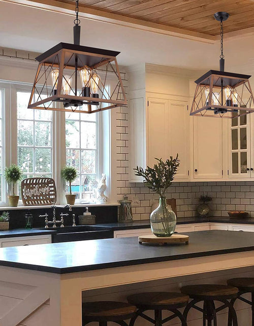 Load image into Gallery viewer, Farmhouse Rustic Chandeliers,Antique Geometric Industrial Hanging Light Bronze 4 Lights for Dining Room Kitchen Island Entryway Foyer Restaurant UL Listed
