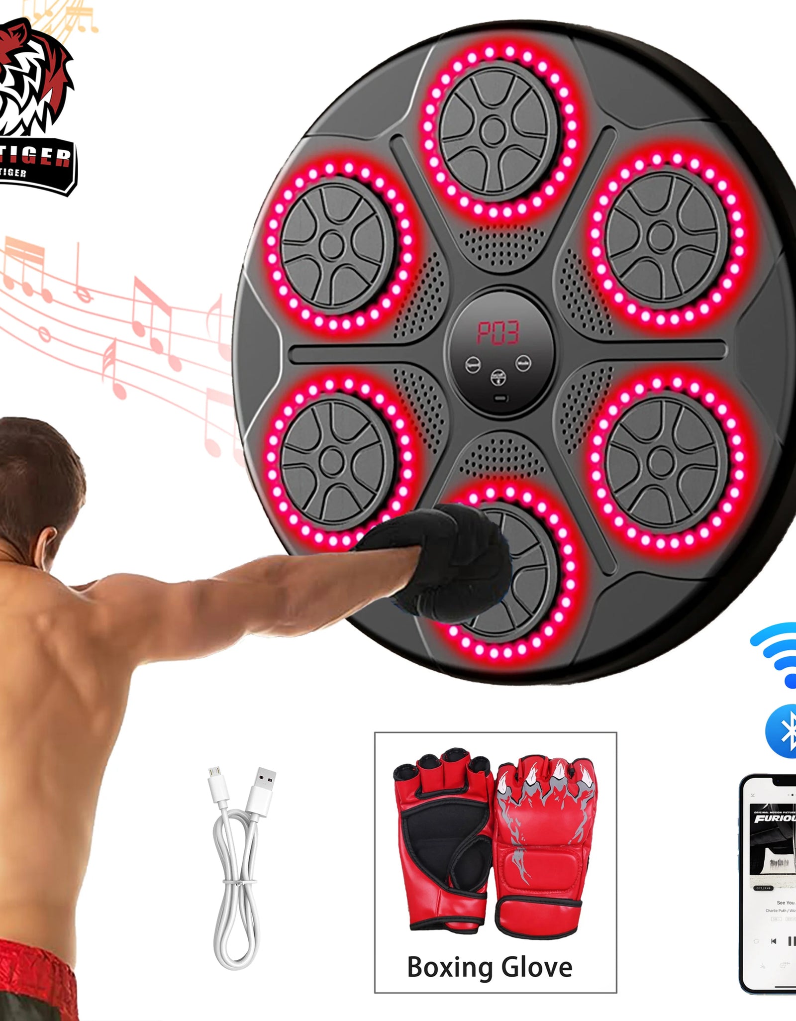 New Music Boxing Machine Smart Bluetooth Wall Mounted Music Boxing Trainer Gym Home Electronic Boxing Target Punching Equipment