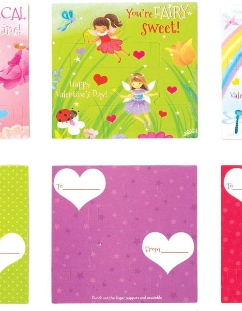 Load image into Gallery viewer, Fairy Princess Finger Puppets 28 Card Valentine Exchange Box for Kids
