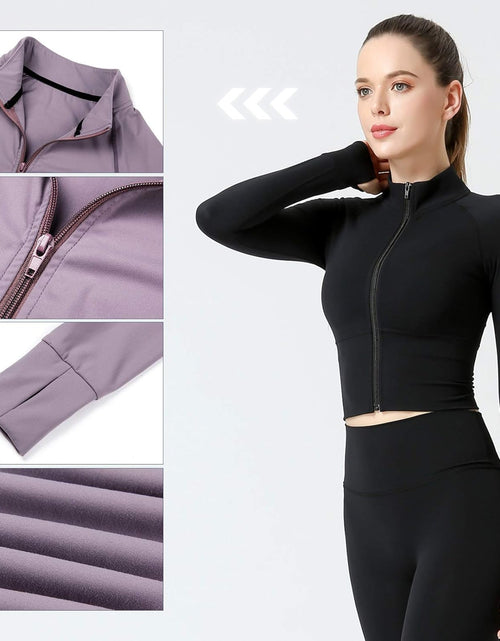 Load image into Gallery viewer, Women&#39;S Zip up Lightweight Workout Athletic Crop Jacket Running Sports Yoga Cropped Top Seamless Fitted Activewear
