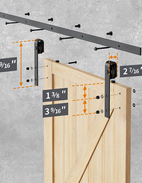 Load image into Gallery viewer, 6Ft Heavy Duty Sturdy Sliding Barn Door Hardware Kit Single Door - Smoothly and Quietly - Simple and Easy to Install - Fit 1 3/8-1 3/4&quot; Thickness Door Panel(Black)(J Shape Hangers)
