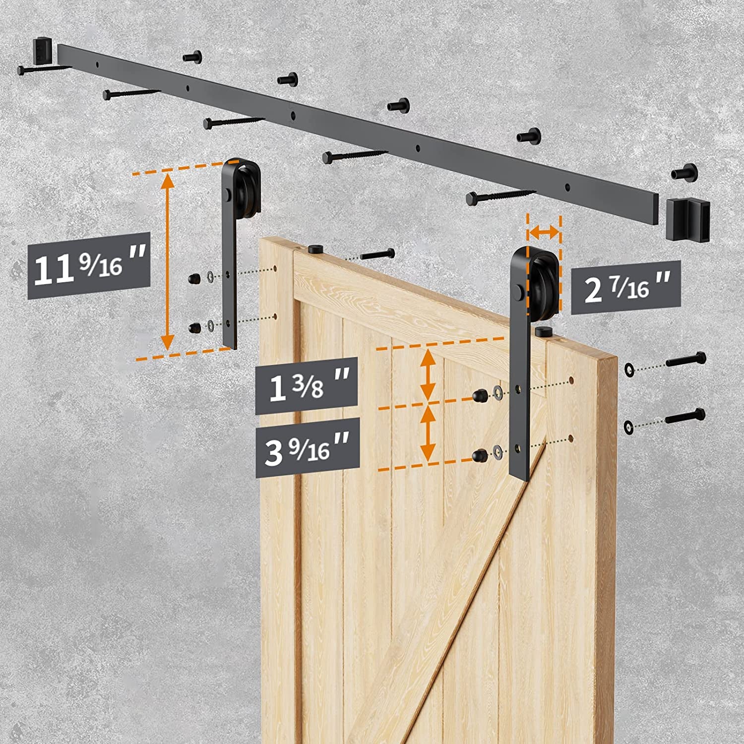 6Ft Heavy Duty Sturdy Sliding Barn Door Hardware Kit Single Door - Smoothly and Quietly - Simple and Easy to Install - Fit 1 3/8-1 3/4" Thickness Door Panel(Black)(J Shape Hangers)