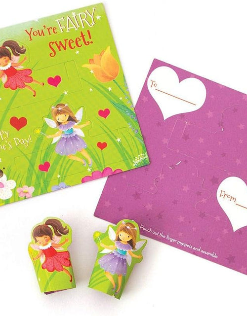 Load image into Gallery viewer, Fairy Princess Finger Puppets 28 Card Valentine Exchange Box for Kids
