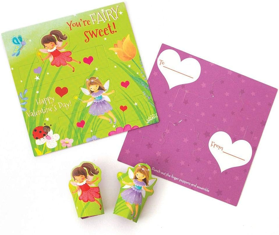 Fairy Princess Finger Puppets 28 Card Valentine Exchange Box for Kids