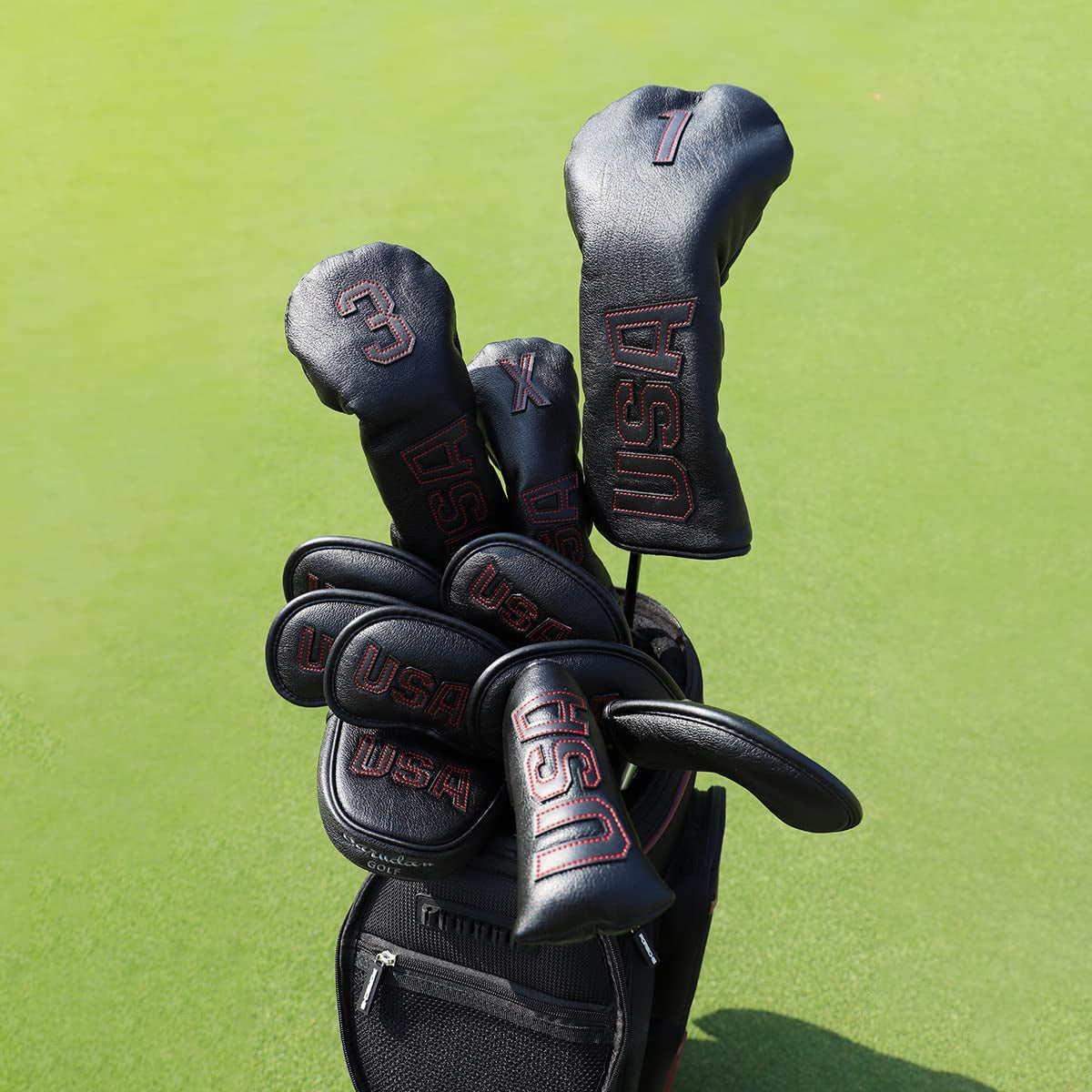 Golf Club Head Covers,Golf Headcovers Leather Golf Wood Covers for Divers Fairway Woods Hybrids(Ut) with Number Tag 3 5 7 X,Golf Iron Covers for Men Women