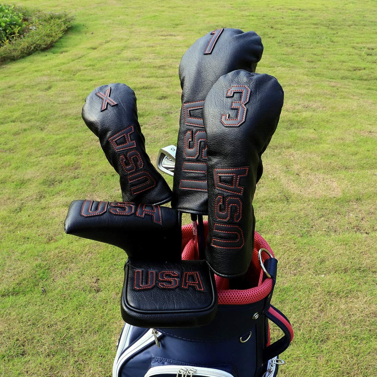 Golf Club Head Covers,Golf Headcovers Leather Golf Wood Covers for Divers Fairway Woods Hybrids(Ut) with Number Tag 3 5 7 X,Golf Iron Covers for Men Women