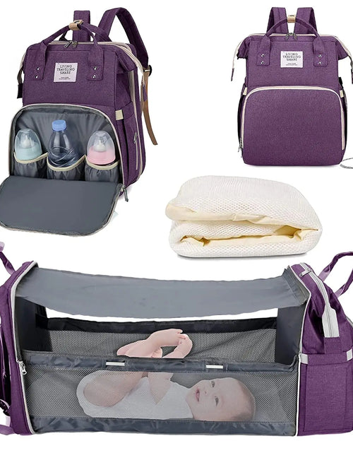 Load image into Gallery viewer, 3 in 1 Diaper Bag Backpack Foldable Baby Bed Waterproof Travel Bag with USB Charge Diaper Bag Backpack with Changing Bed 3 Types
