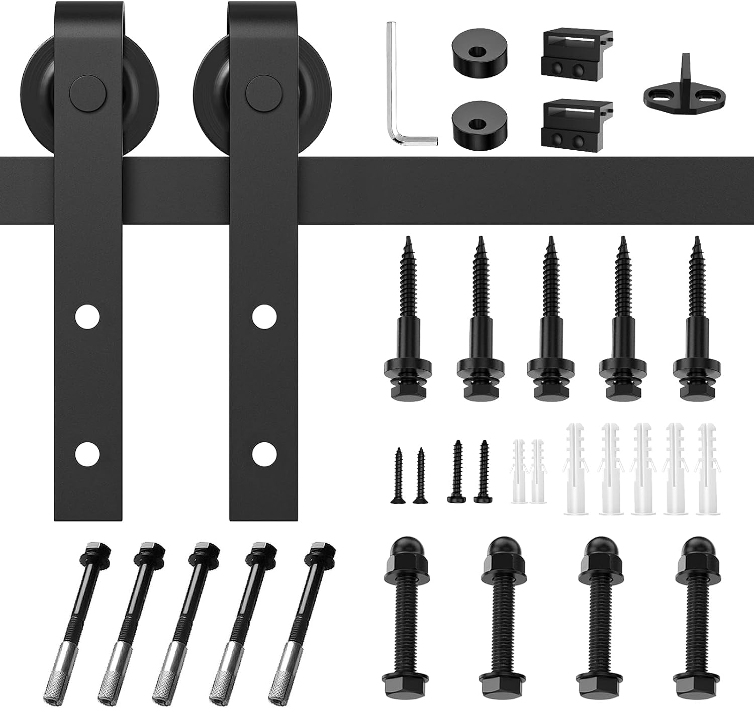 6Ft Heavy Duty Sturdy Sliding Barn Door Hardware Kit Single Door - Smoothly and Quietly - Simple and Easy to Install - Fit 1 3/8-1 3/4" Thickness Door Panel(Black)(J Shape Hangers)