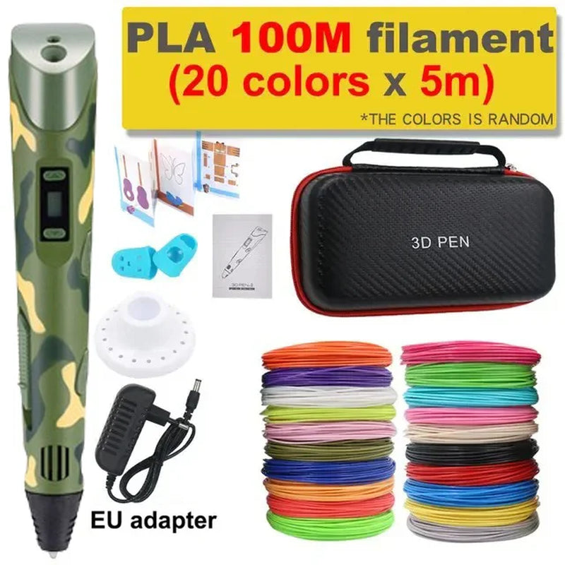 3D Printing Pen DIY Three-Dimensional Painting Children Toys Fun Camouflage with LCD Screen Compatible PLA Filament Toys Gift