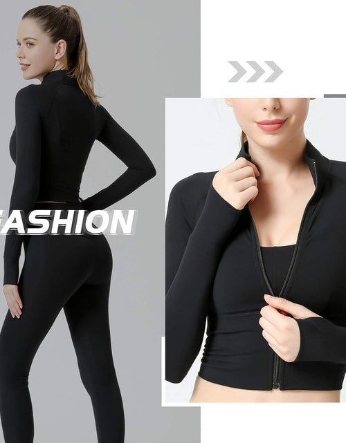 Load image into Gallery viewer, Women&#39;S Zip up Lightweight Workout Athletic Crop Jacket Running Sports Yoga Cropped Top Seamless Fitted Activewear
