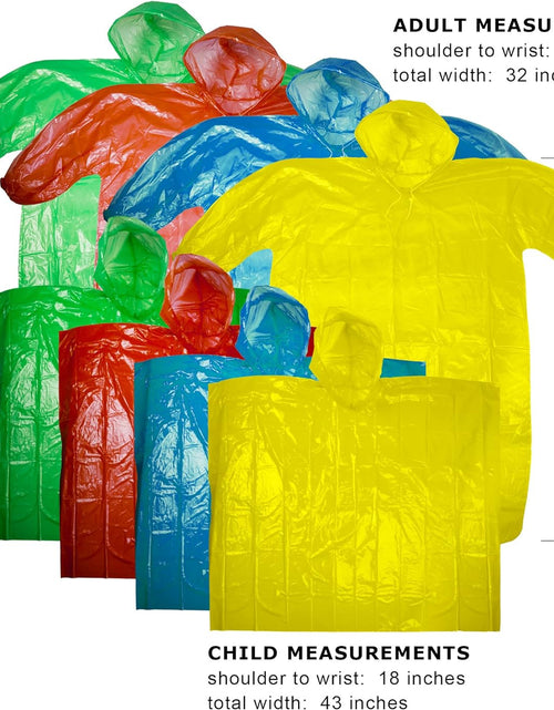 Load image into Gallery viewer, Rain Ponchos Family Pack | Emergency Raincoat Drawstring Hood Poncho for Children and Adults | Lightweight Reusable or Disposable
